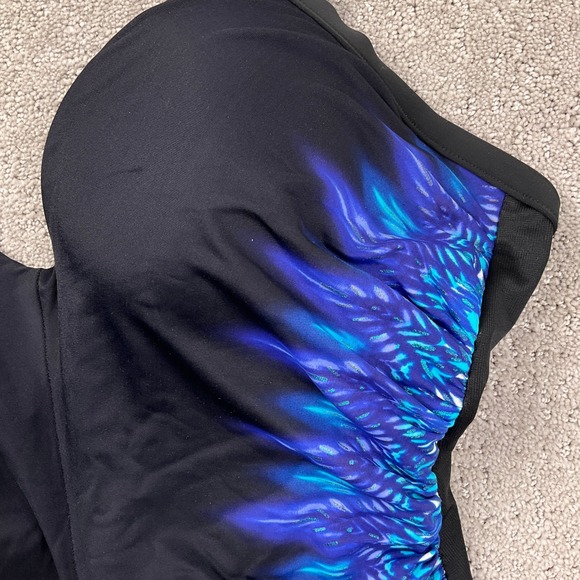 Miraclesuit 1 Piece Swimsuit 10 Blue Black Feather Underwire Crisscross Back - Picture 2 of 9